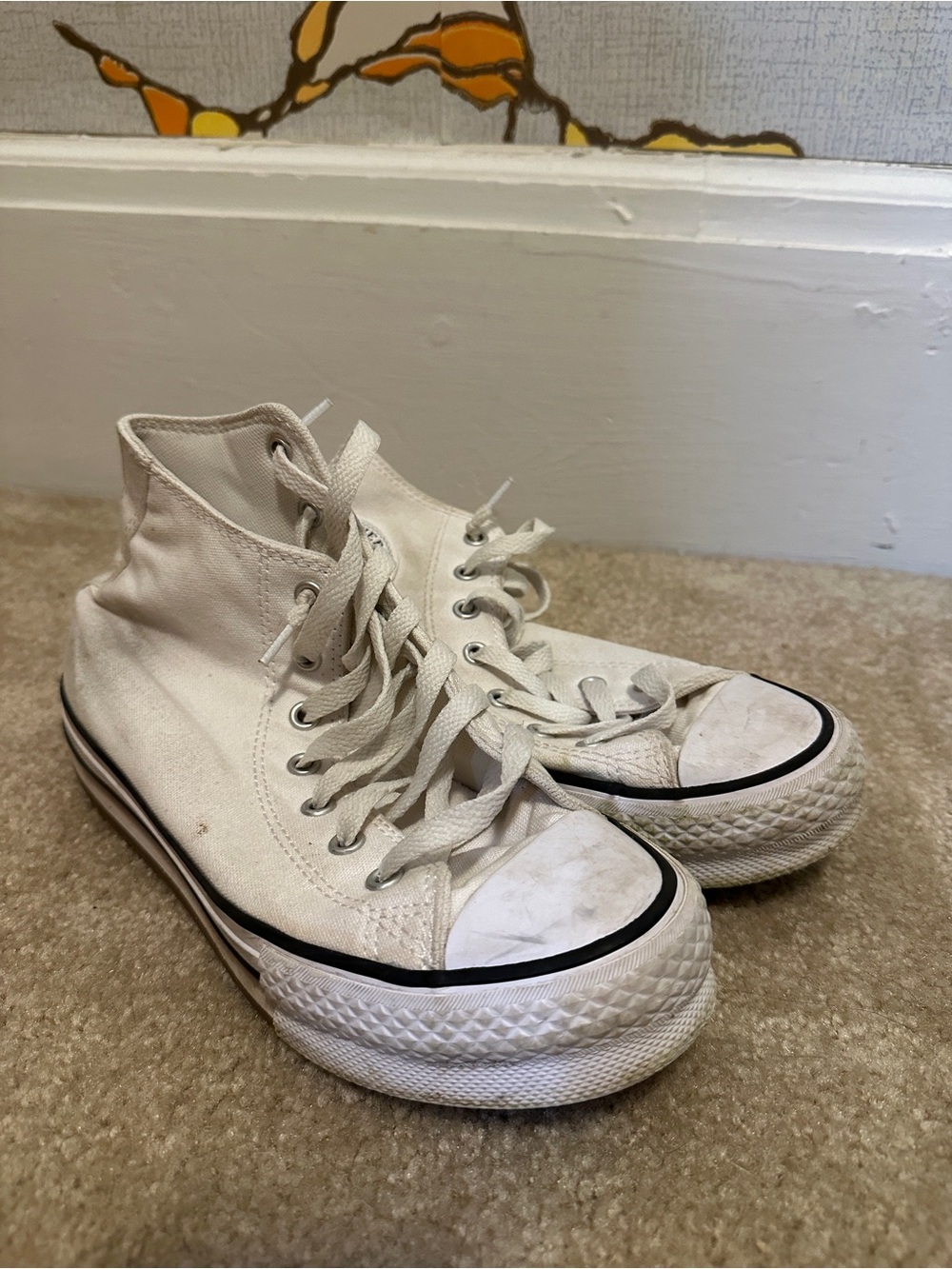 Converse High-Top Canvas Sneakers in White with Black Trim